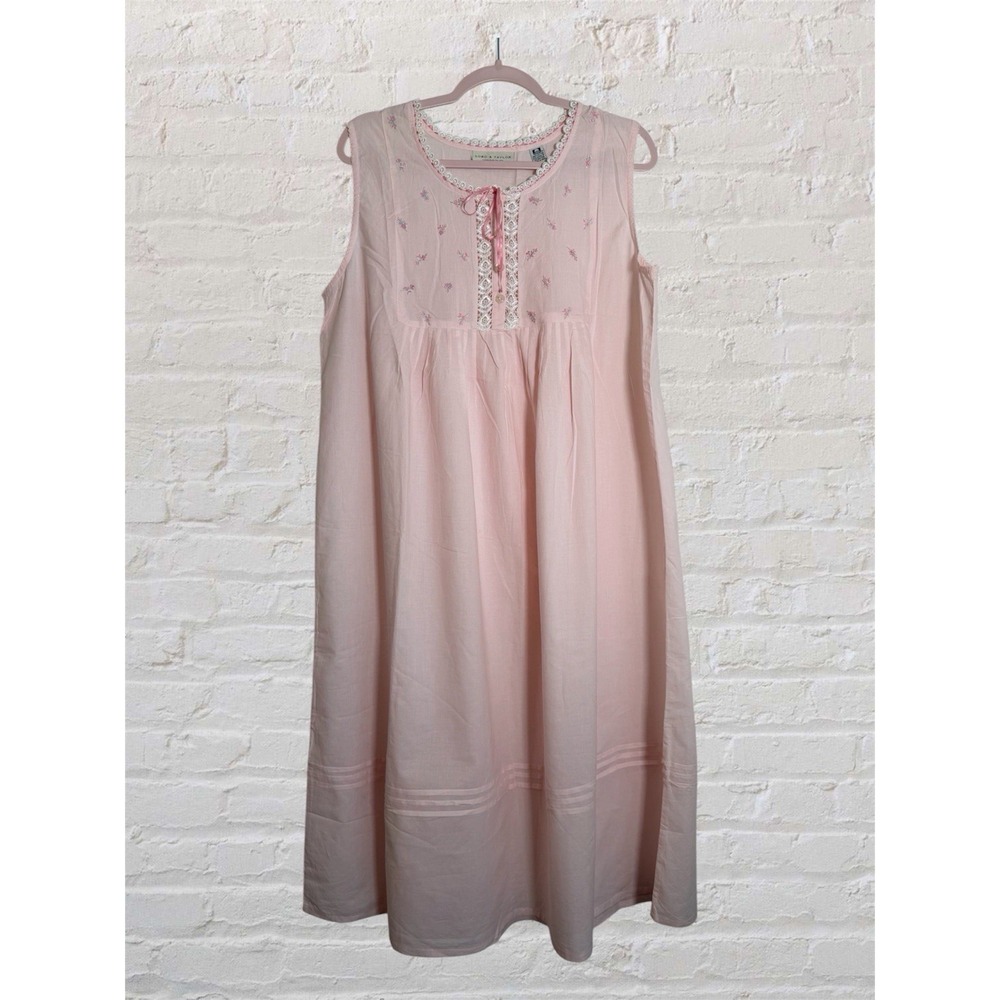 Lord & Taylor Nightgown Pink Cotton Cottagecore Floral Grannycore Sexy 90s Large